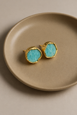Load image into Gallery viewer, Aqua Uncut Stone Stud Earrings