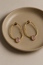 Load image into Gallery viewer, Blush Pink Teardrop Stone Hoops
