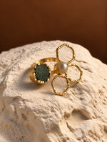 Load image into Gallery viewer, Green Stone Open Petal Ring