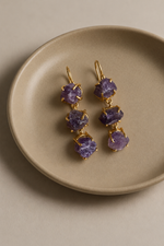 Load image into Gallery viewer, Purple Triple Uncut Stone Earrings
