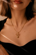 Load image into Gallery viewer, Ribbon Bow and Heart Pendant Necklace