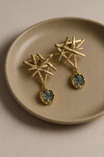 Load image into Gallery viewer, Teal Stone Crossbar Drop Earrings