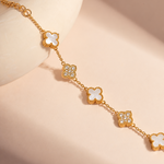 Load image into Gallery viewer, White Clover and Clear Stone Chain Bracelet