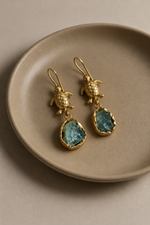 Load image into Gallery viewer, Aqua Stone Turtle Drop Earrings
