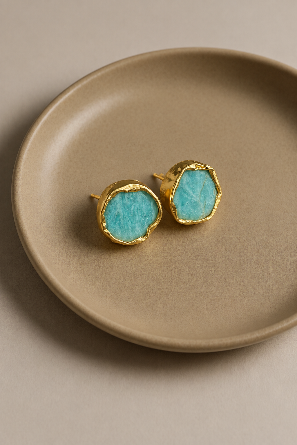 Aqua Uncut Stone Stud Earrings
