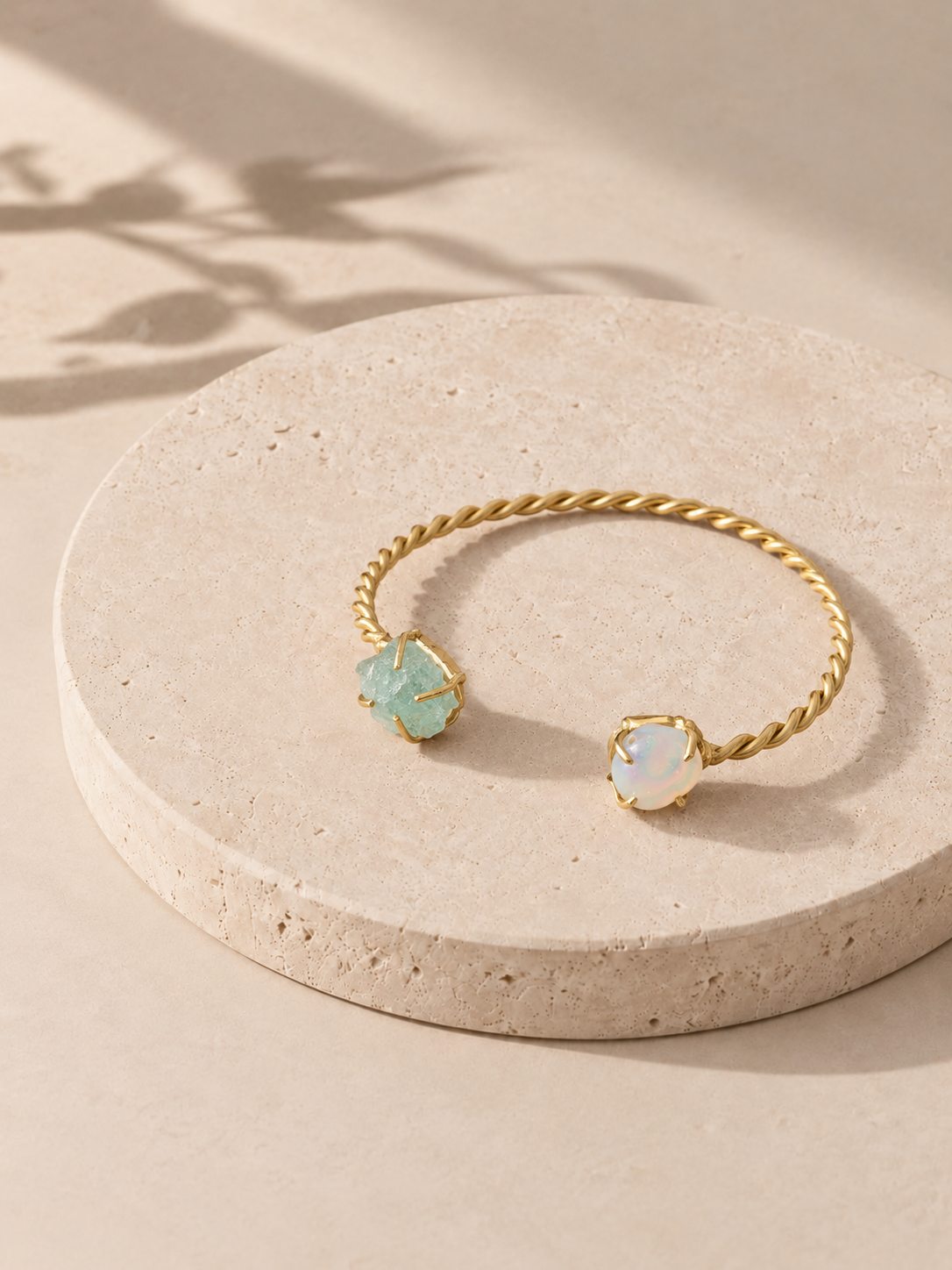 Aqua and white twin stone twisted kada