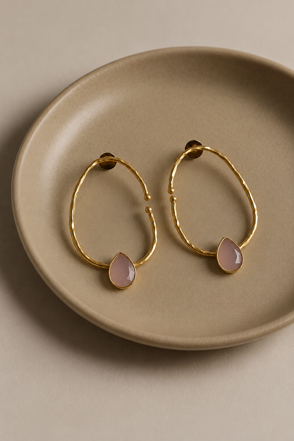 Blush pink teardrop stone hoops