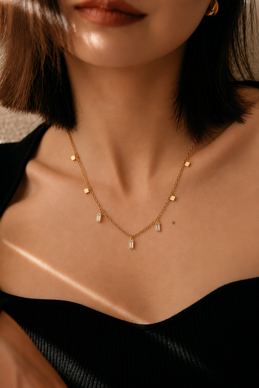 Clear rectangle drop station necklace