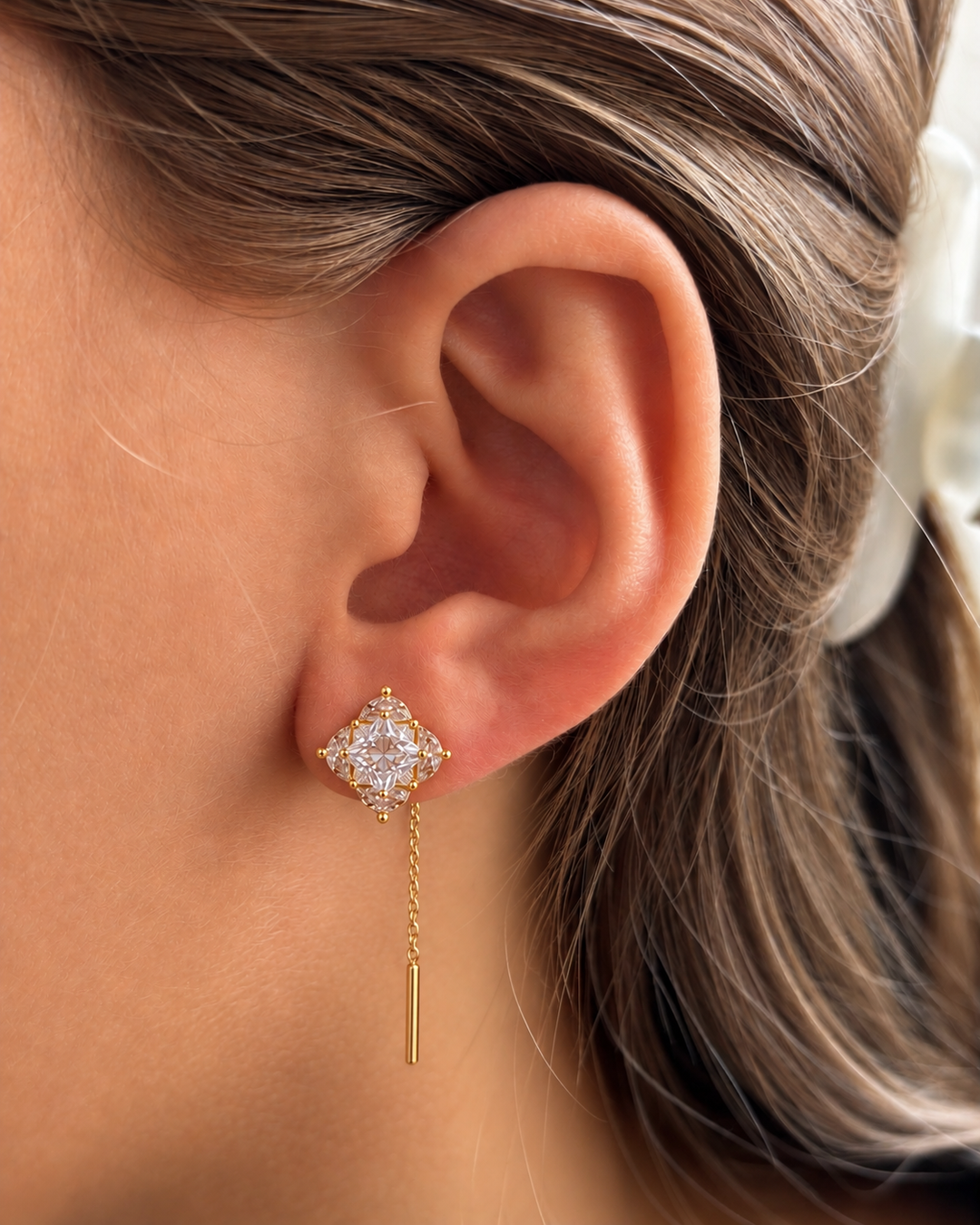 Clear Stone Chain and Bar Drop Earrings