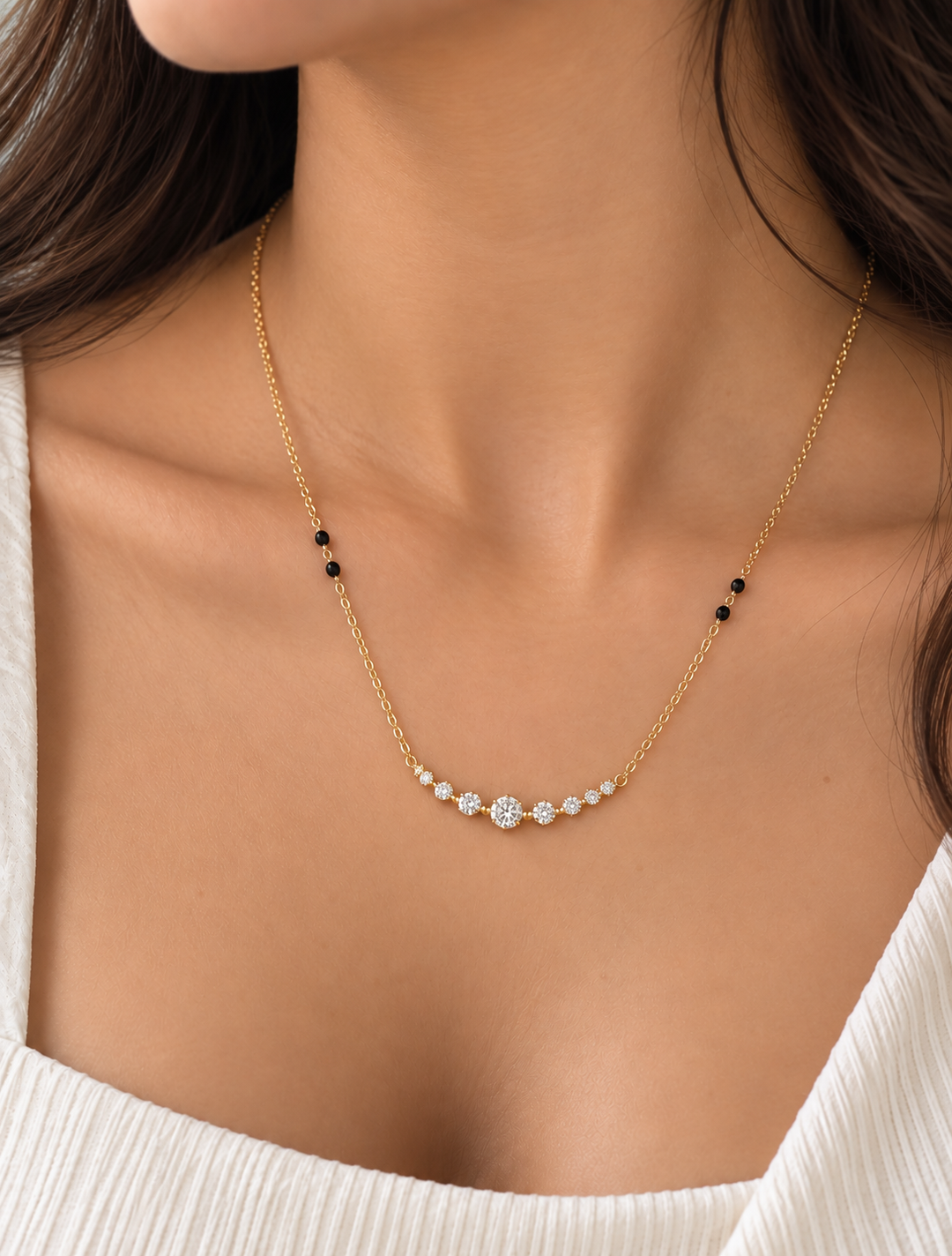 Clear Stone Curved Bar Mangalsutra