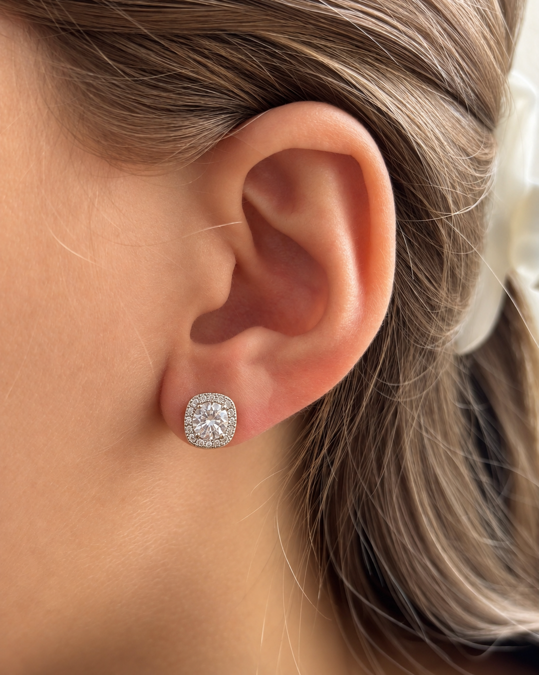 Clear Stone Cushion Cluster Stud Earrings