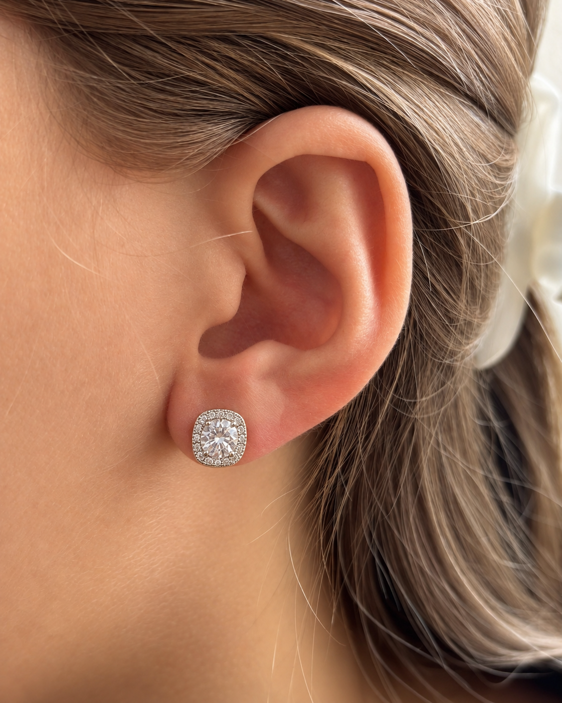 Clear stone cushion cluster stud earrings