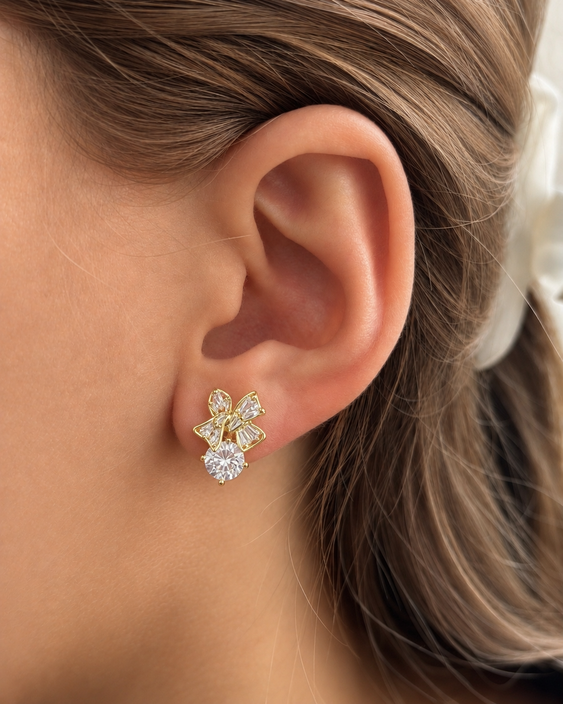 Clear stone floral cluster earrings