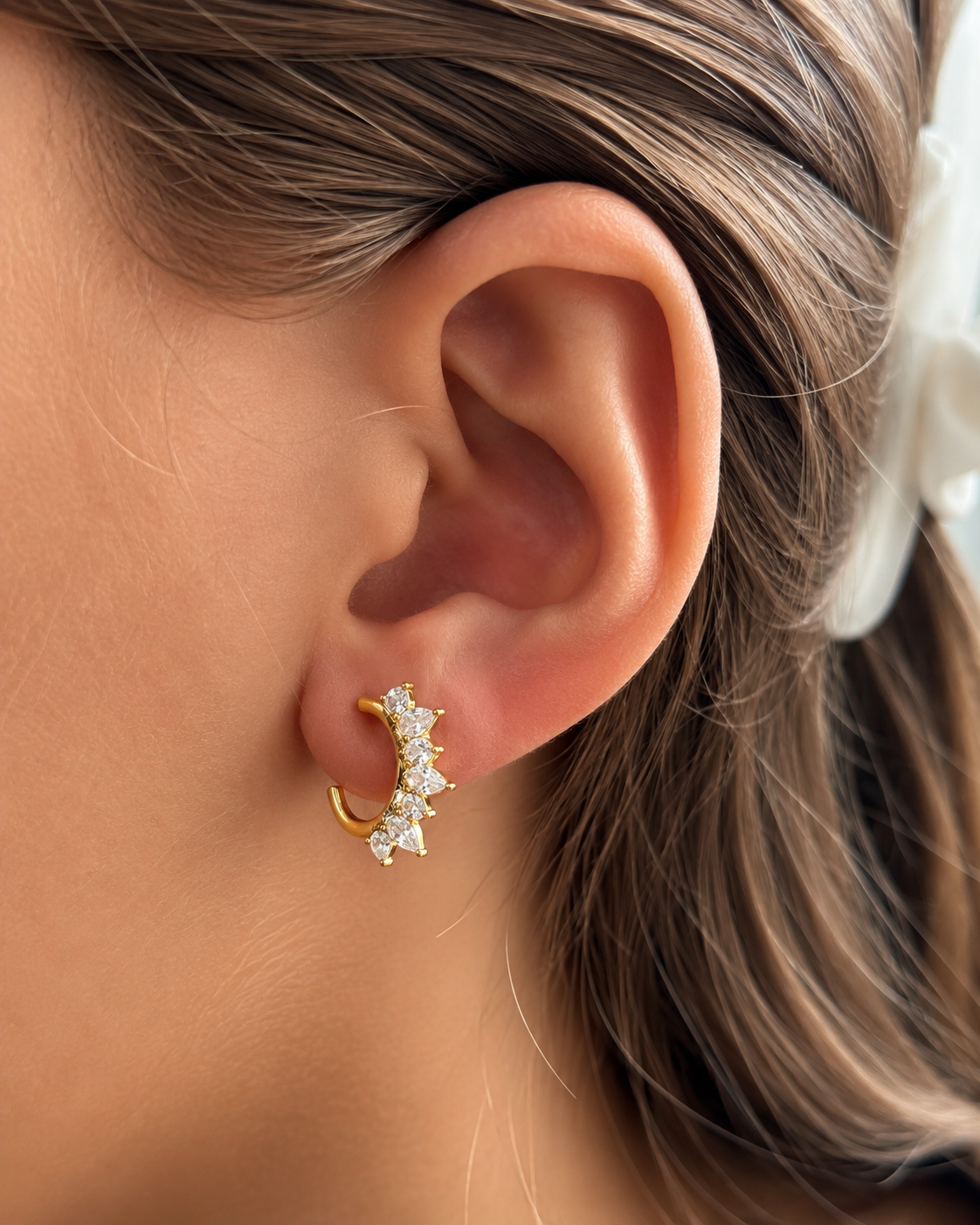 Clear stone fringe hoop earrings