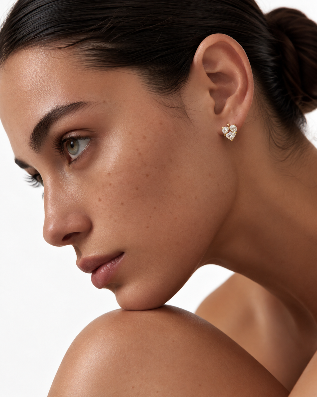 Clear Stone Heart Stud Earrings