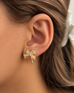 Load image into Gallery viewer, Clear Stone Ribbon Bow Earrings
