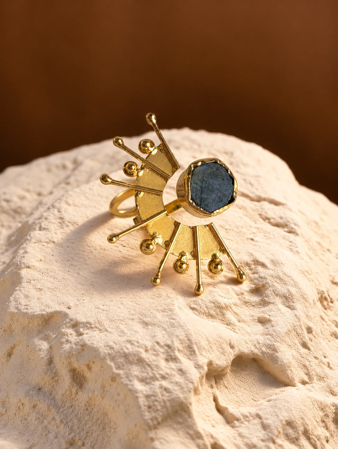 Deep Blue Stone Sunray Ring