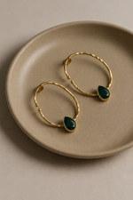 Load image into Gallery viewer, Deep Green Teardrop Stone Hoops
