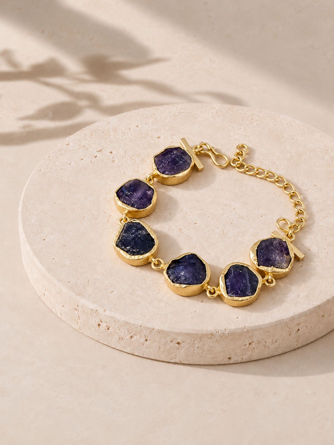 Deep purple uncut stone link bracelet