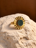 Load image into Gallery viewer, Deep Teal Stone Pleated Halo Ring
