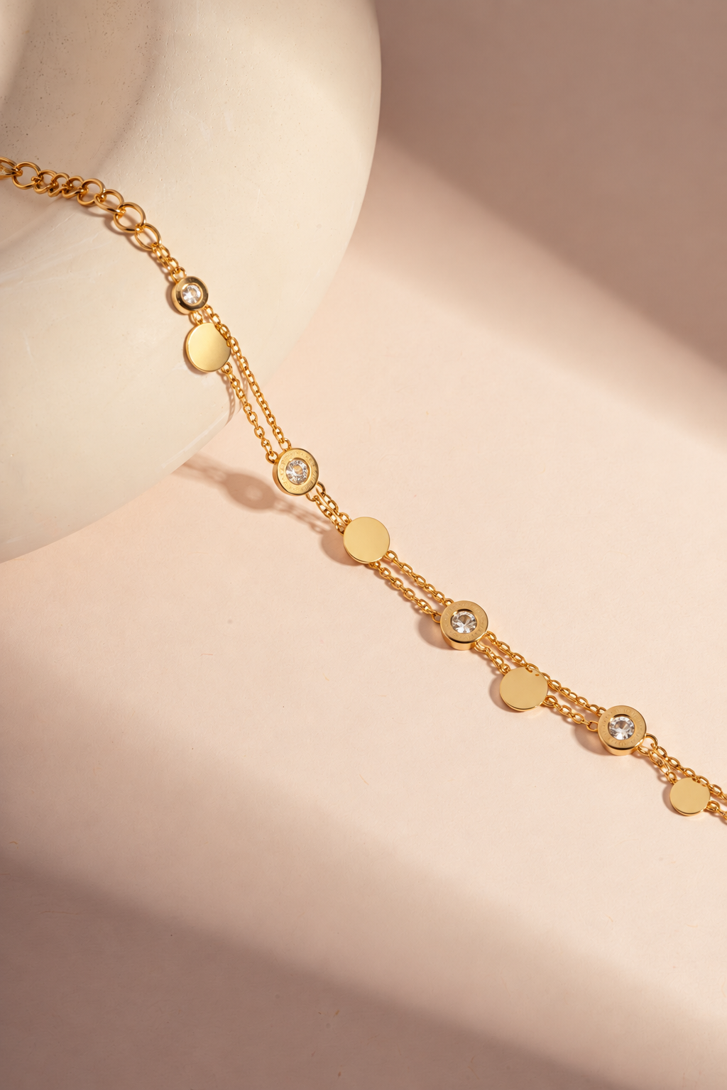 Disc and Round Stone Chain Bracelet