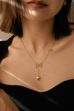 Load image into Gallery viewer, Double Bow Heart Drop Necklace
