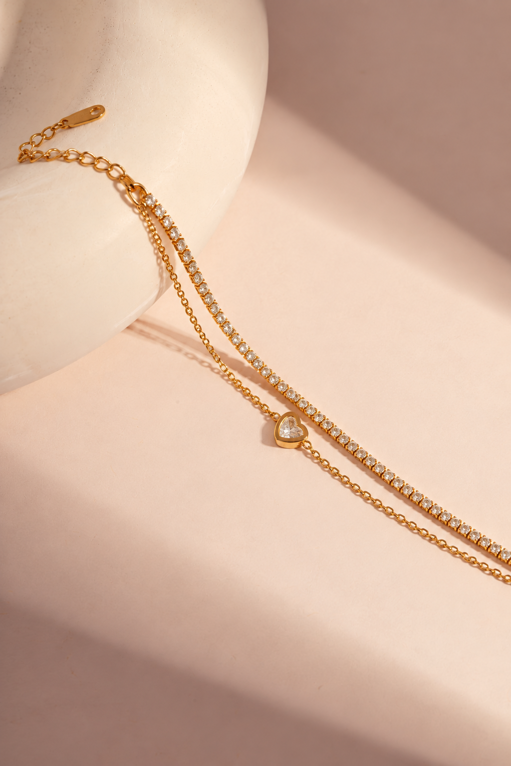 Double chain heart accent bracelet