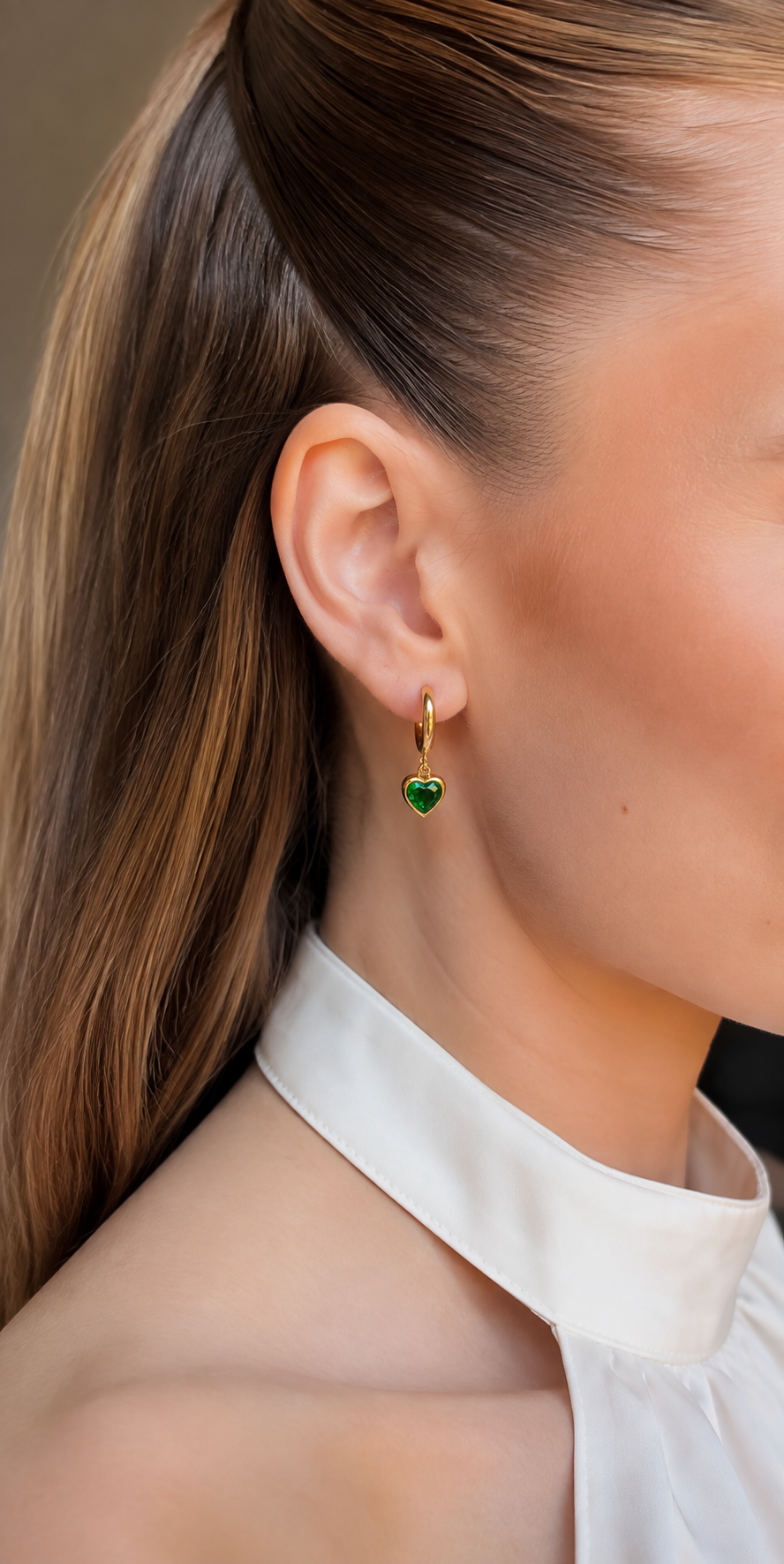 Green Heart Charm Hoop Earrings