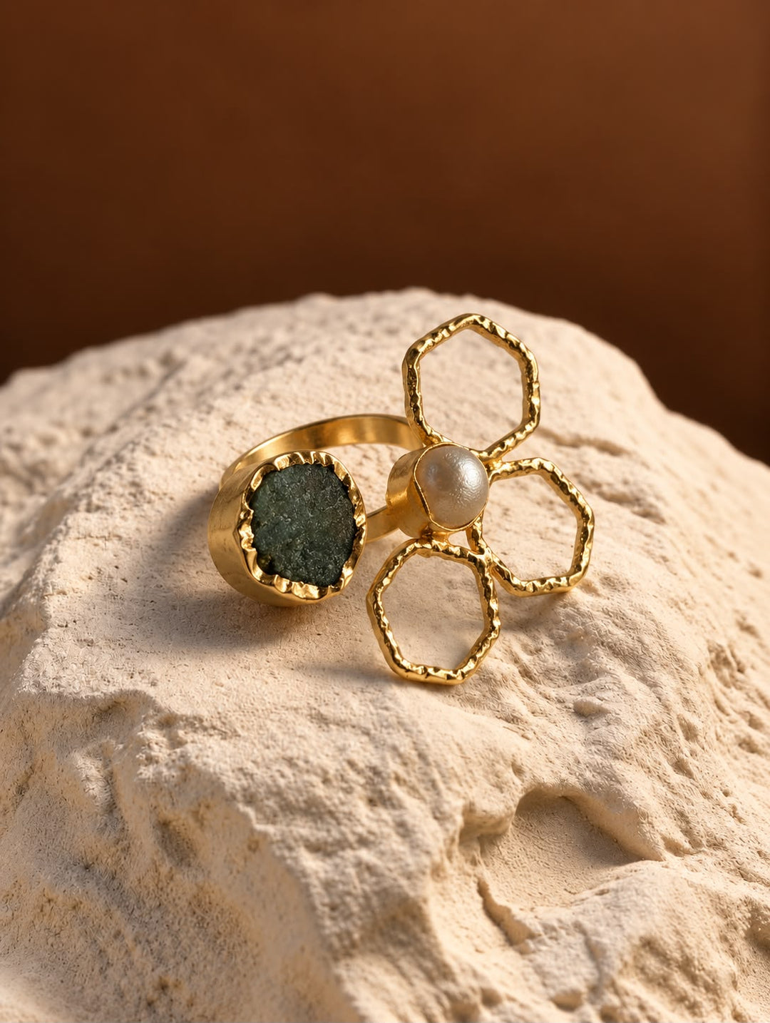 Green Stone Open Petal Ring