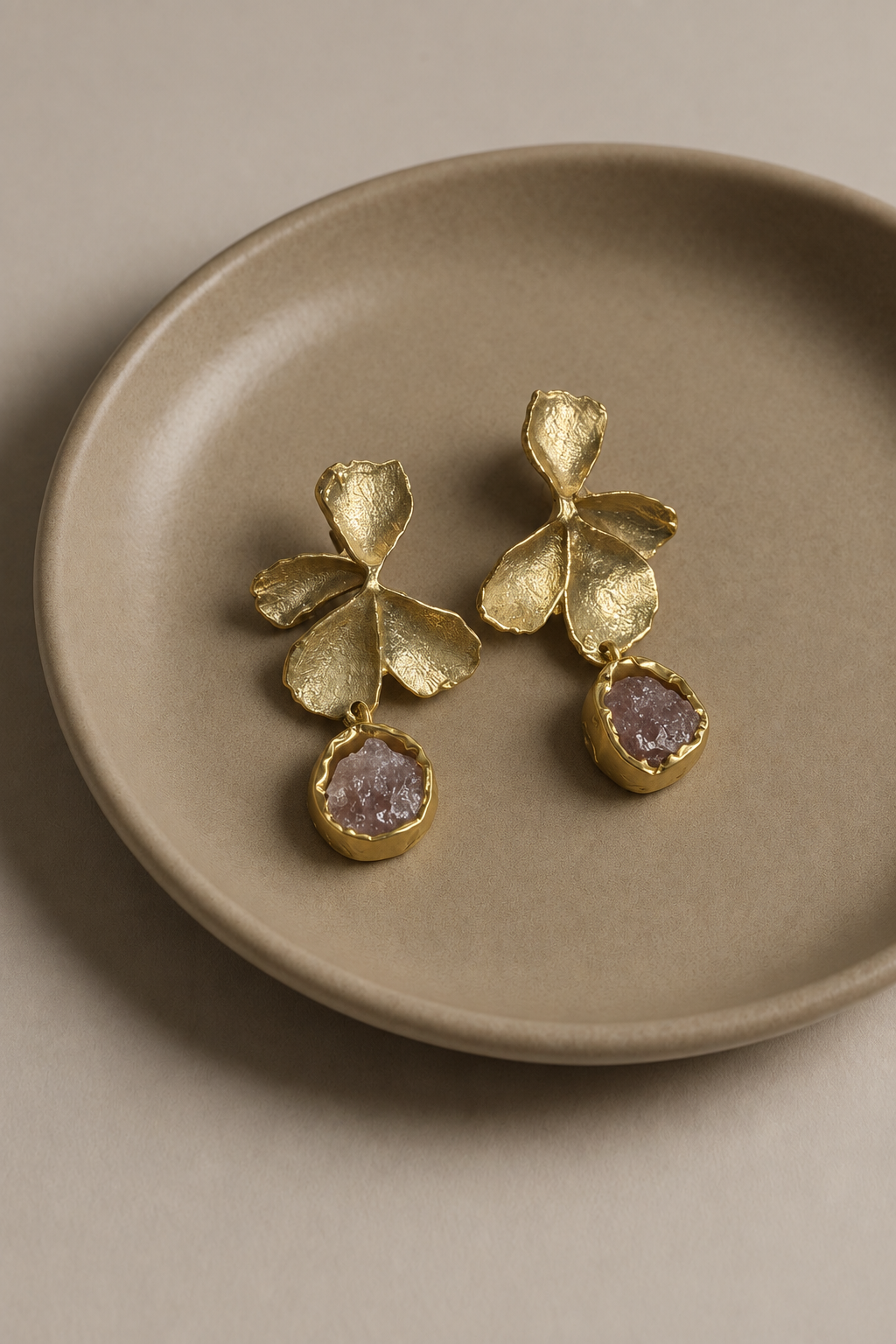 Lilac stone petal drop earrings