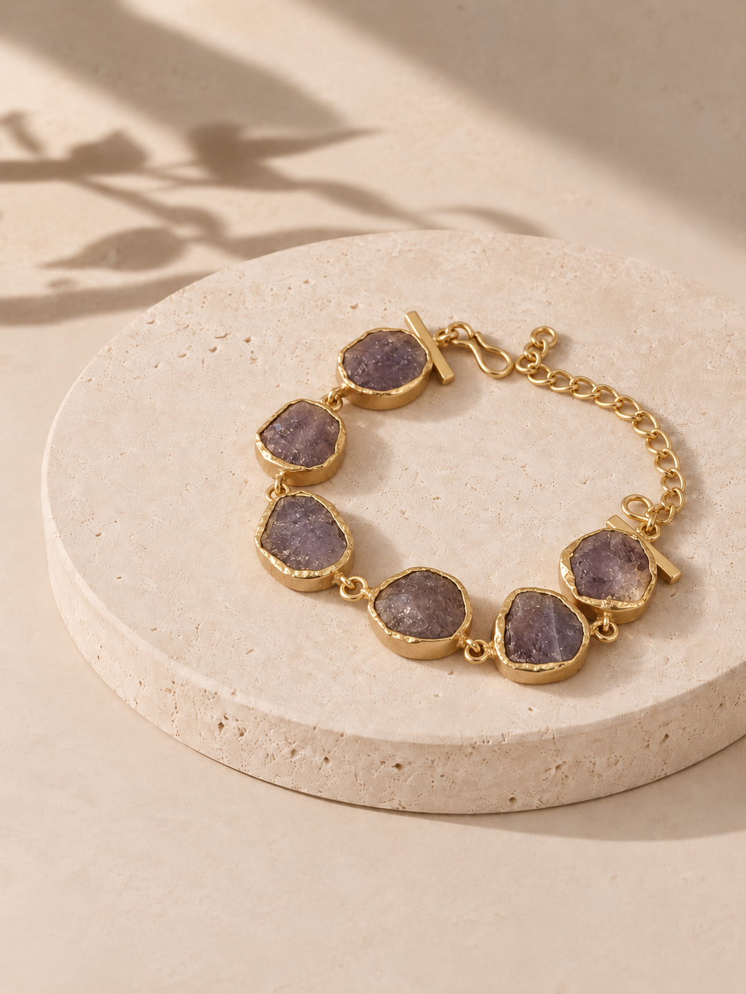 Lilac uncut stone link bracelet