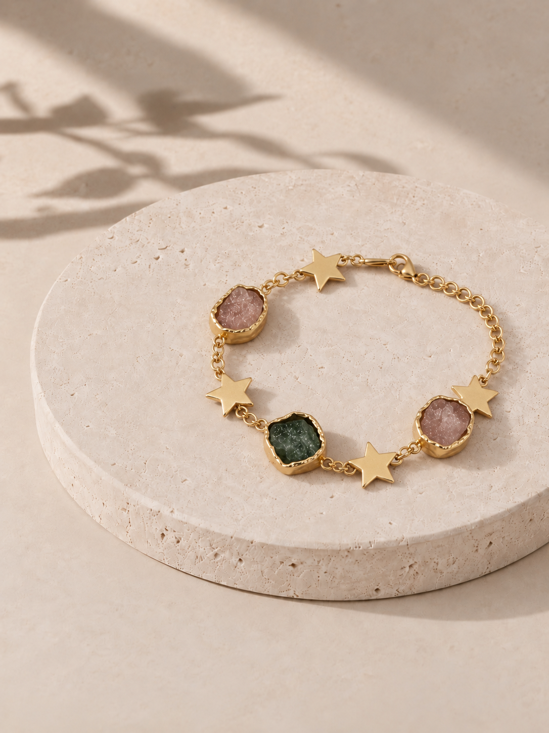 Lilac and green stone star charm bracelet