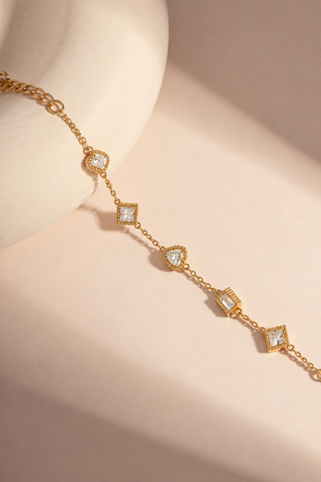 Mixed shape clear stone chain bracelet