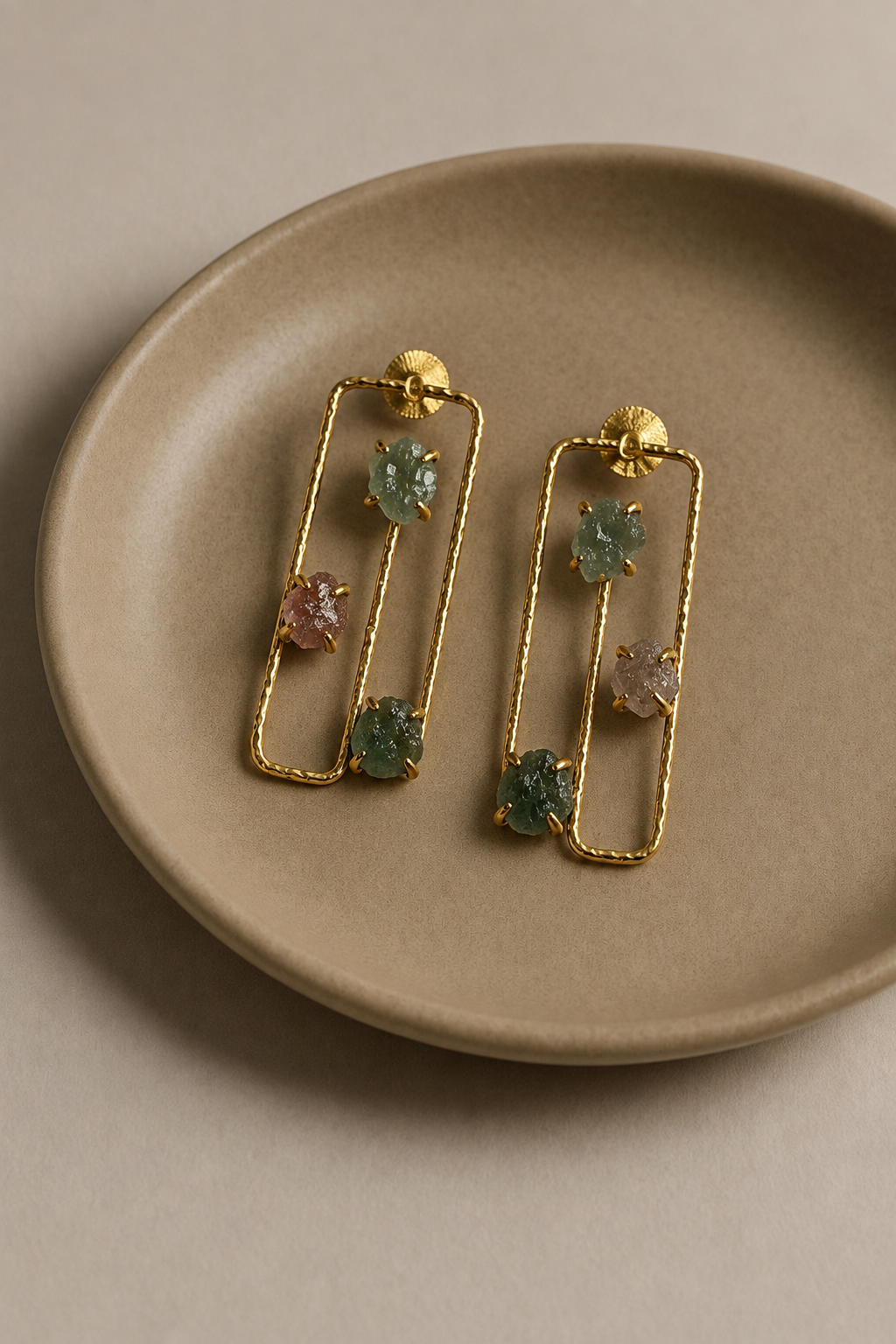 Multicolour stone open frame earrings