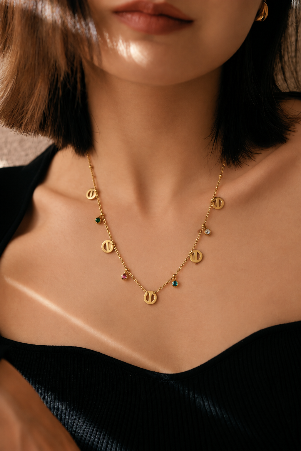 Open Circle and Colour Charm Necklace