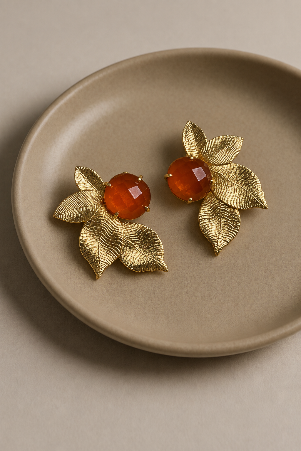 Orange stone leaf cluster earrings