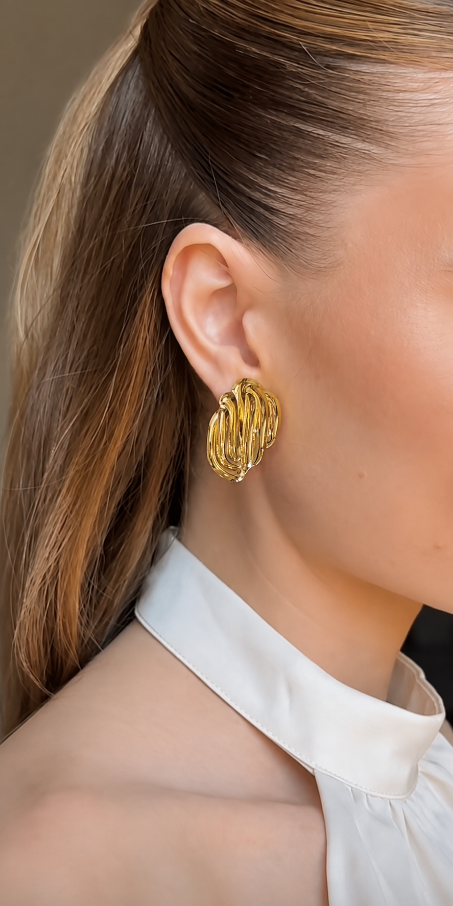 Organic Ribbed Oval Earrings