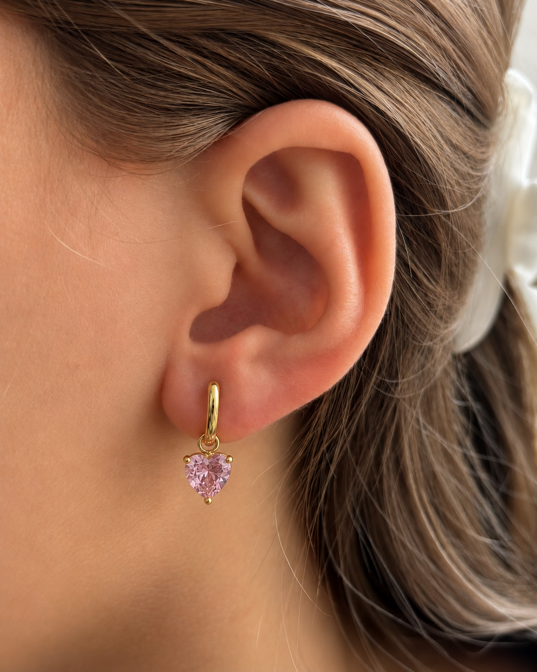 Pink Heart Charm Hoop Earrings