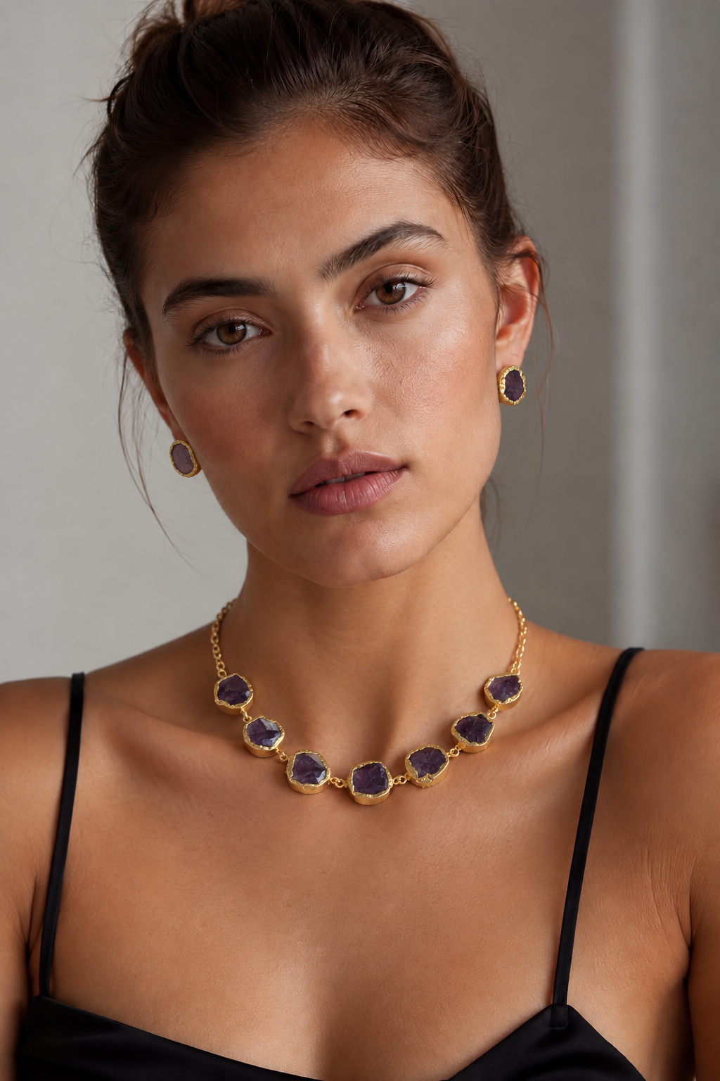 Purple uncut stone link necklace