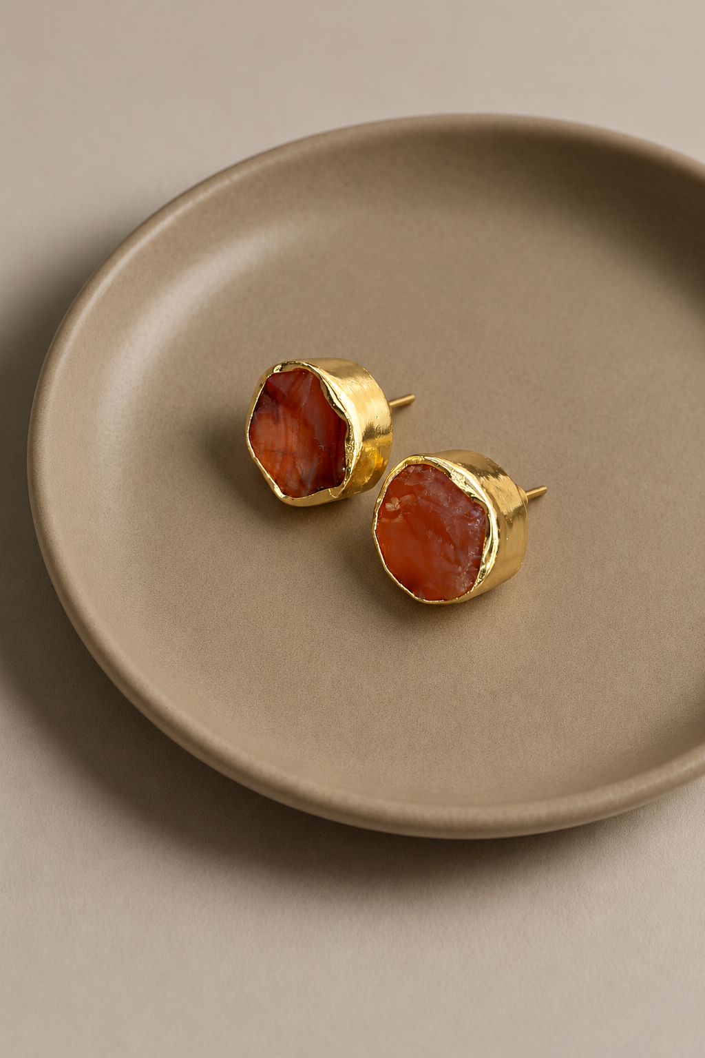 Rust Orange Stone Stud Earrings