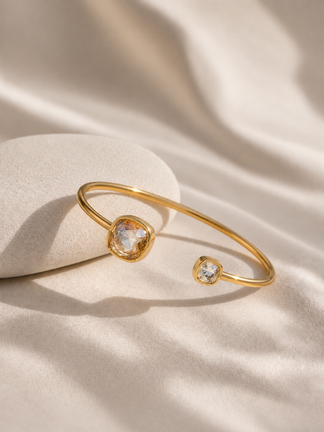 Twin Round Stone Open Cuff