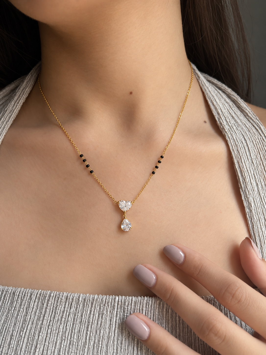 Twin teardrop pendant mangalsutra