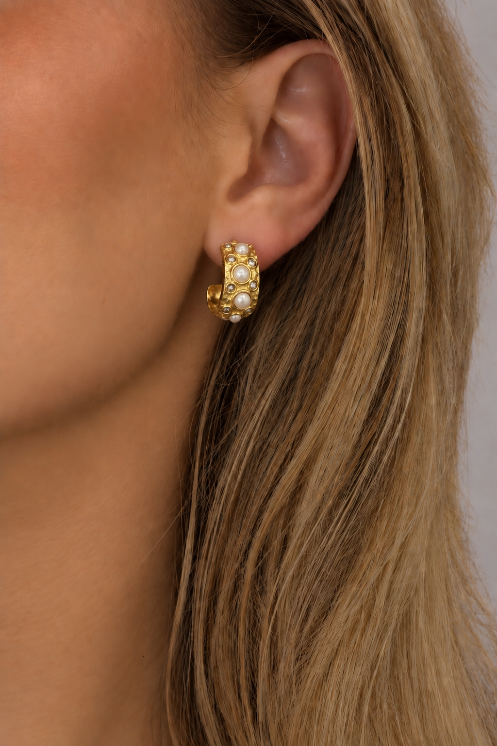 White bead cluster hoop earrings
