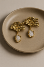 Load image into Gallery viewer, White Stone Fan Leaf Earrings
